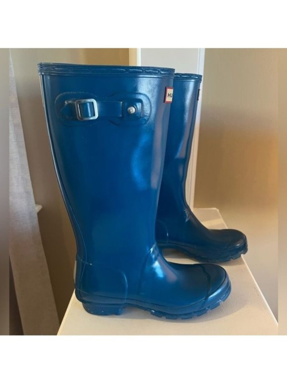Hunter Women's Original Tall Rain Boots Ocean Blue Size 5 Logo and Side Buckle